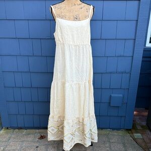 Haris Cotton L Chic Cream Maxi Dress with embroidered detail butter yellow